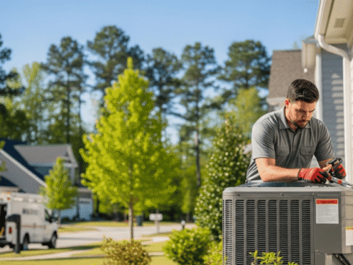 Broken AC Being repaired by technician