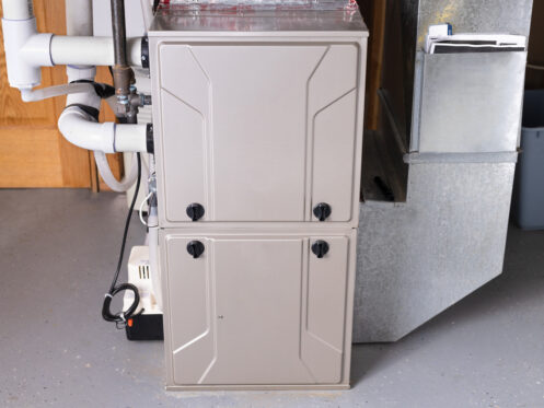 Double stage gas furnace in the basement of an Easton, PA home